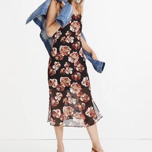 Madewell black and red floral slip sleeveless midi dress size 0